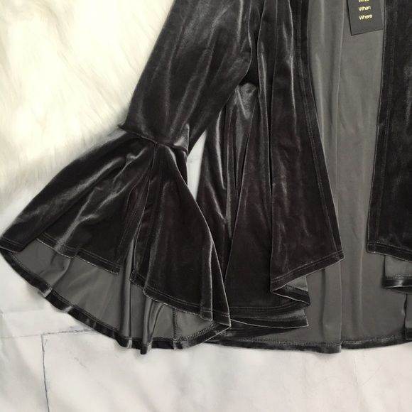 W5 Stretch Velvet Cardigan Jacket Wide Bell Cuff - Picture 4 of 6